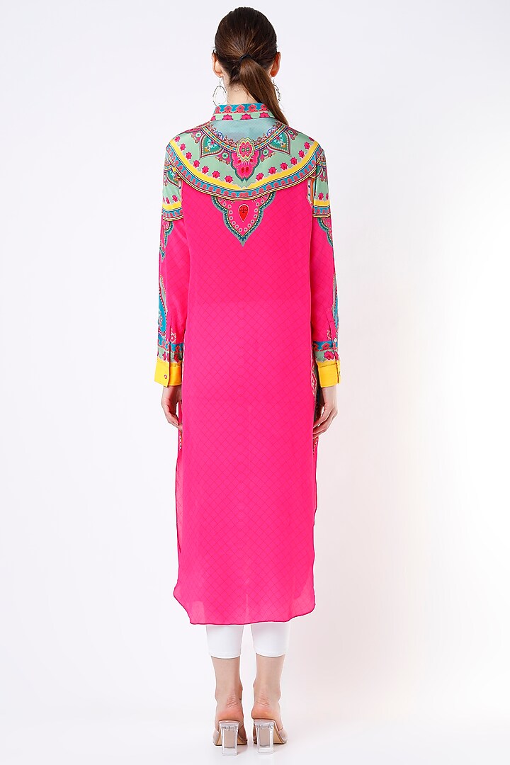 Fuchsia & Blue Printed Kurta by SIDDHARTHA BANSAL at Pernia's Pop Up Shop