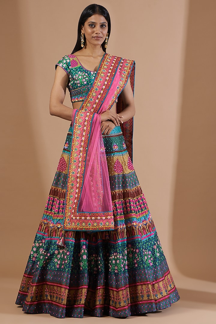 Blue Embroidered Wedding Lehenga Set by SIDDHARTHA BANSAL at Pernia's Pop Up Shop