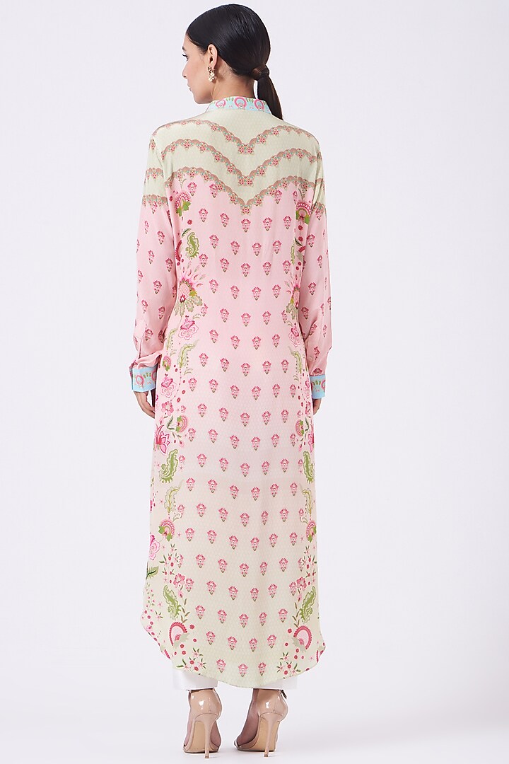 Powder Pink & Mint Ombre Printed Shirt Tunic by SIDDHARTHA BANSAL at Pernia's Pop Up Shop