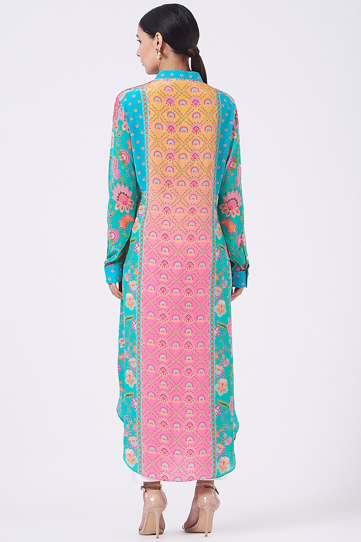 Sea Green & Blush Pink Paneled Shirt Tunic by SIDDHARTHA BANSAL at Pernia's Pop Up Shop