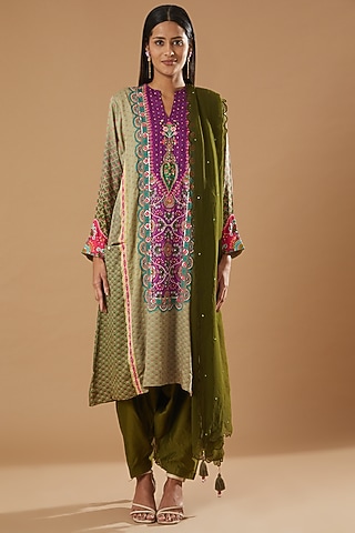 Multi-Colored Digital Printed Kurta Set by SIDDHARTHA BANSAL
