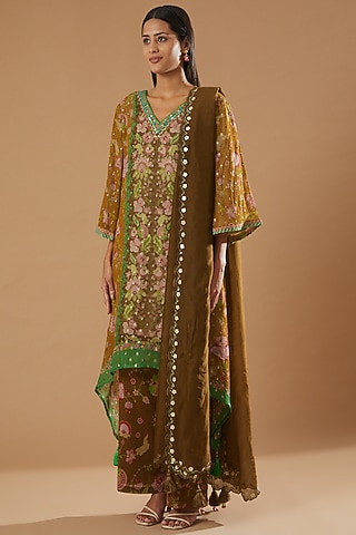 Brown Digital Printed Kurta Set by SIDDHARTHA BANSAL