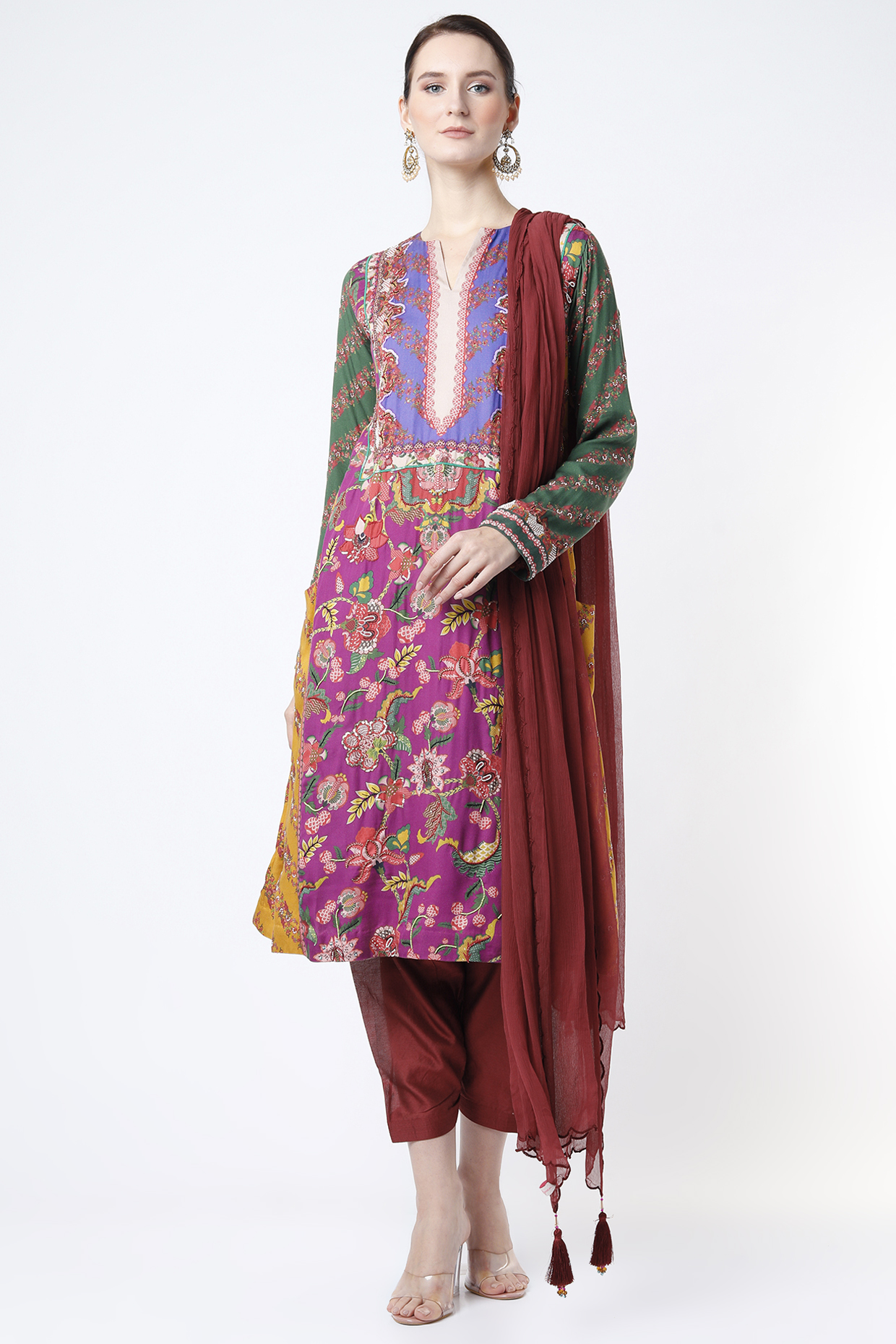 Multi-Colored Chanderi Printed Kurta Set by SIDDHARTHA BANSAL