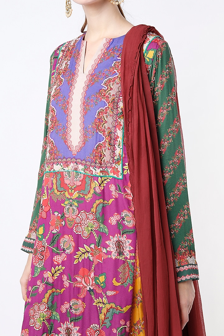 Multi-Colored Chanderi Printed Kurta Set by SIDDHARTHA BANSAL at Pernia's Pop Up Shop