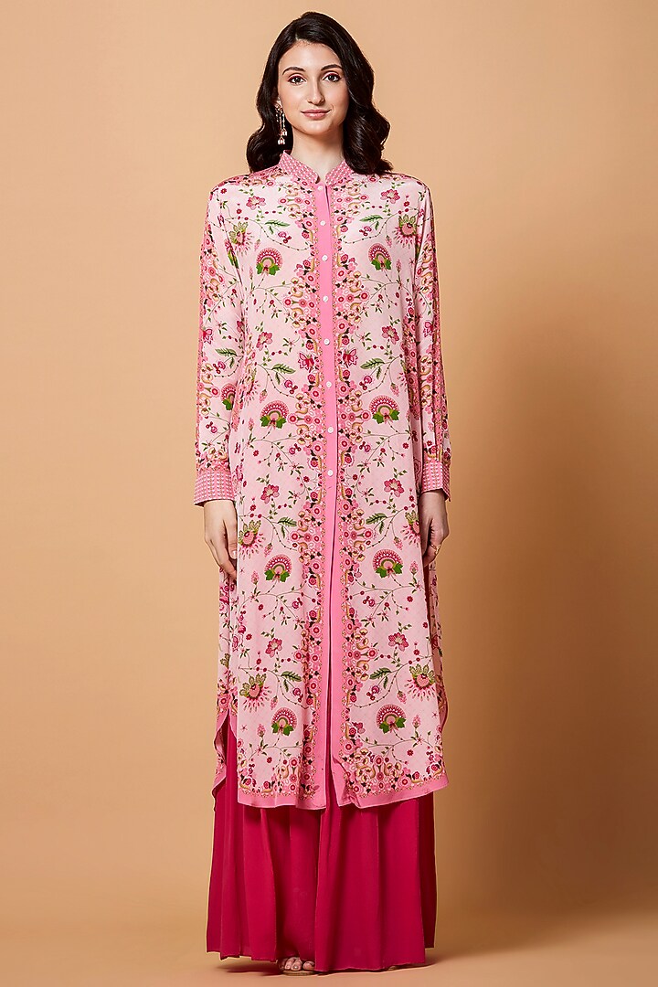 Powder Pink Floral Printed Tunic by SIDDHARTHA BANSAL at Pernia's Pop Up Shop