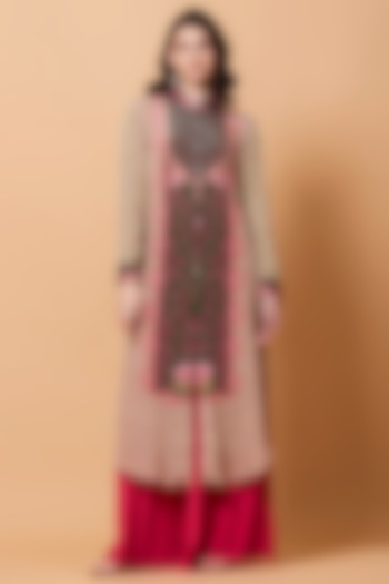 Cream & Bottle Green Floral Printed Tunic by SIDDHARTHA BANSAL at Pernia's Pop Up Shop