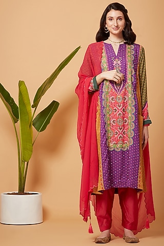 Purple Chanderi Kurta Set by SIDDHARTHA BANSAL