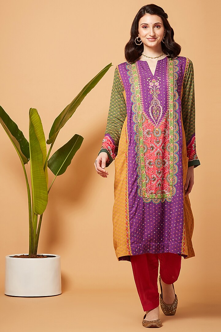Purple Chanderi Kurta Set by SIDDHARTHA BANSAL at Pernia's Pop Up Shop