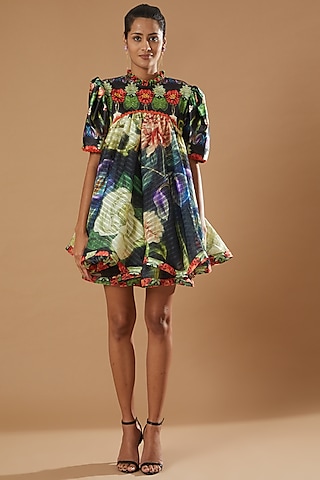 Multi-Colored Digital Printed Mini Dress by SIDDHARTHA BANSAL