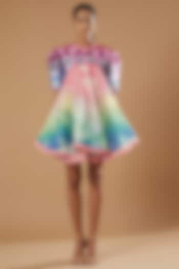Multi-Colored Digital Printed Mini Dress by SIDDHARTHA BANSAL