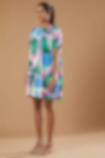 Cobalt Blue Digital Printed Mini Vacation Dress by SIDDHARTHA BANSAL at Pernia's Pop Up Shop