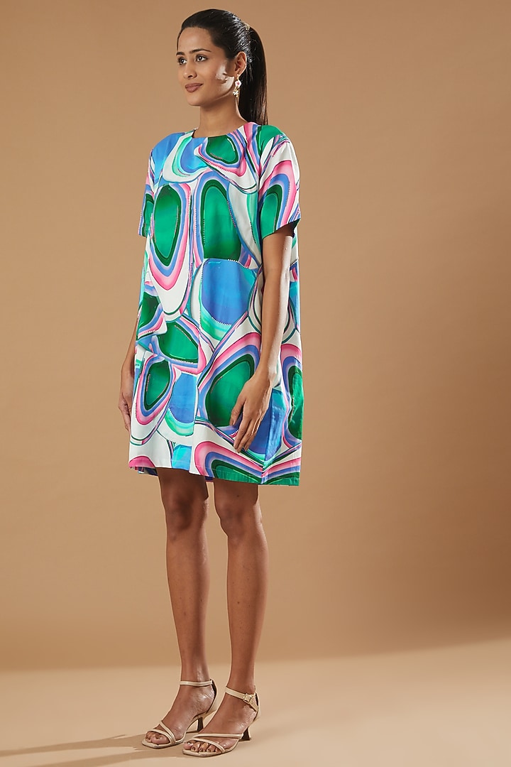 Cobalt Blue Digital Printed Mini Vacation Dress by SIDDHARTHA BANSAL at Pernia's Pop Up Shop