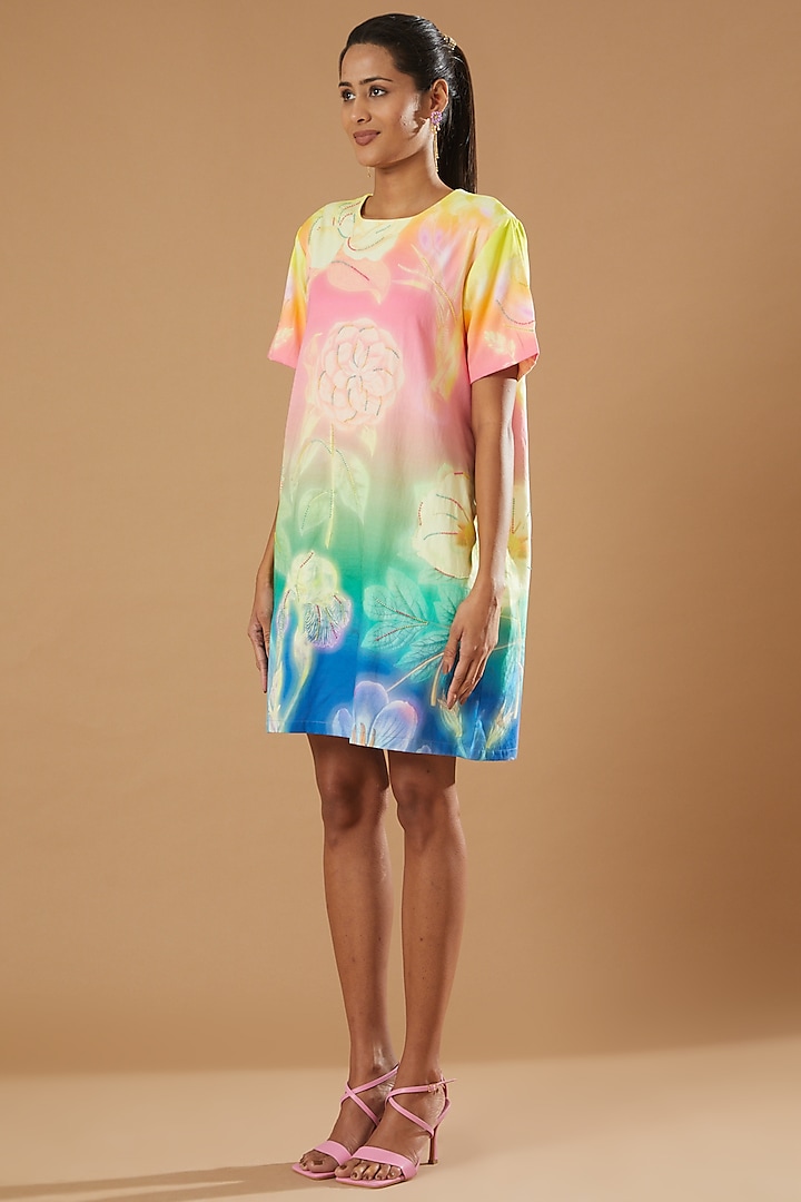 Multi-Colored Digital Printed Mini Dress by SIDDHARTHA BANSAL