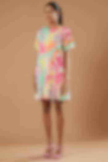 Neon Blush Pink Digital Printed Mini Dress by SIDDHARTHA BANSAL