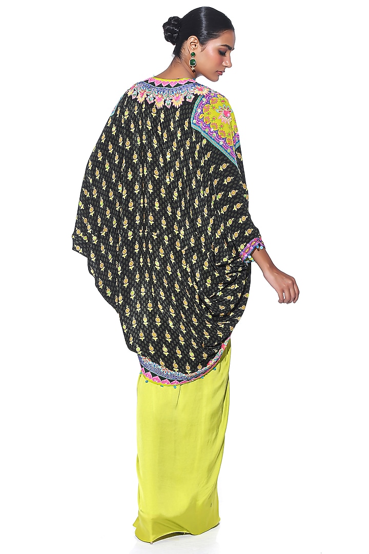 Neon Pop Green Pure Satin Draped Skirt Set by SIDDHARTHA BANSAL at Pernia's Pop Up Shop