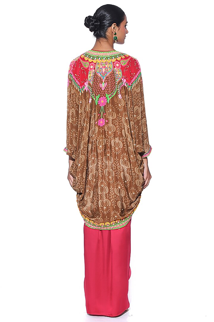 Red Pure Satin Draped Skirt Set by SIDDHARTHA BANSAL at Pernia's Pop Up Shop