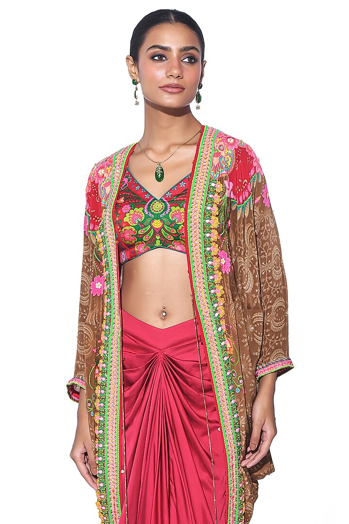 Red Pure Satin Draped Skirt Set by SIDDHARTHA BANSAL at Pernia's Pop Up Shop