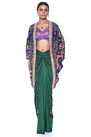 Emerald Pure Satin Draped Skirt Set by SIDDHARTHA BANSAL