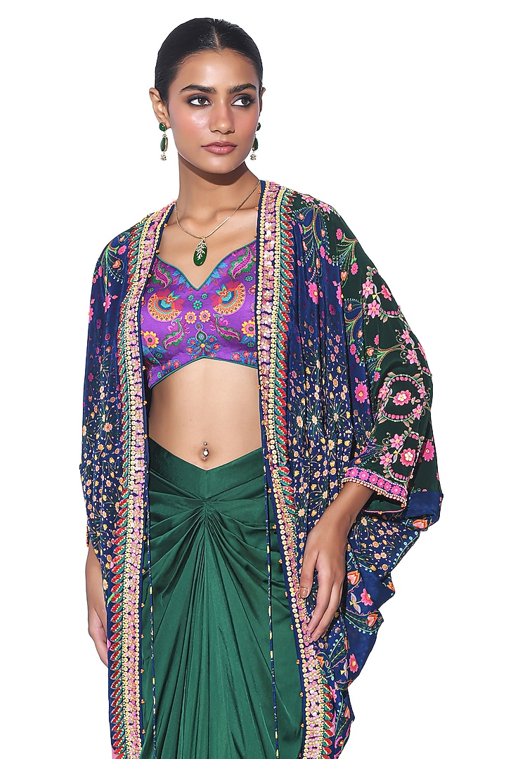Emerald Pure Satin Draped Skirt Set by SIDDHARTHA BANSAL at Pernia's Pop Up Shop