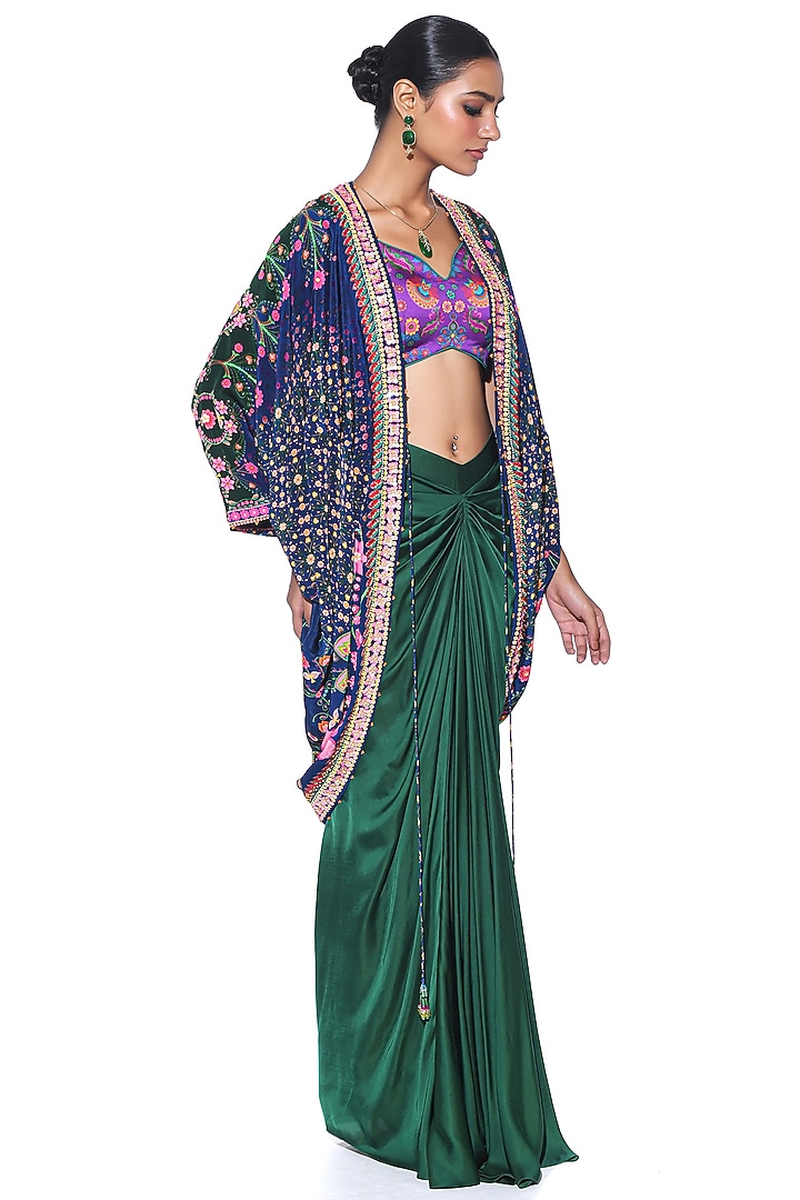 Emerald Pure Satin Draped Skirt Set by SIDDHARTHA BANSAL at Pernia's Pop Up Shop