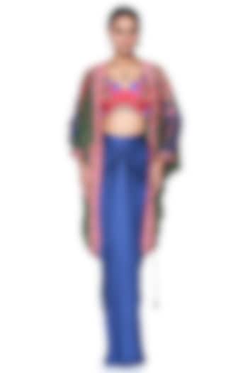 Oriental Blue Pure Satin Draped Skirt Set by SIDDHARTHA BANSAL