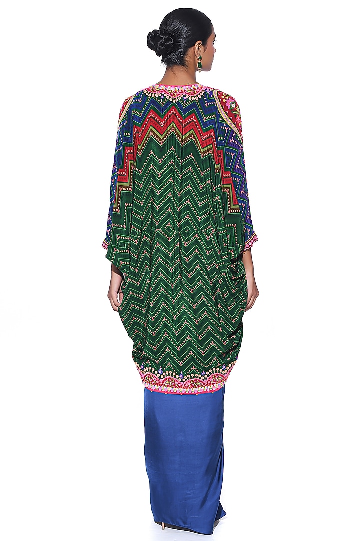 Oriental Blue Pure Satin Draped Skirt Set by SIDDHARTHA BANSAL at Pernia's Pop Up Shop