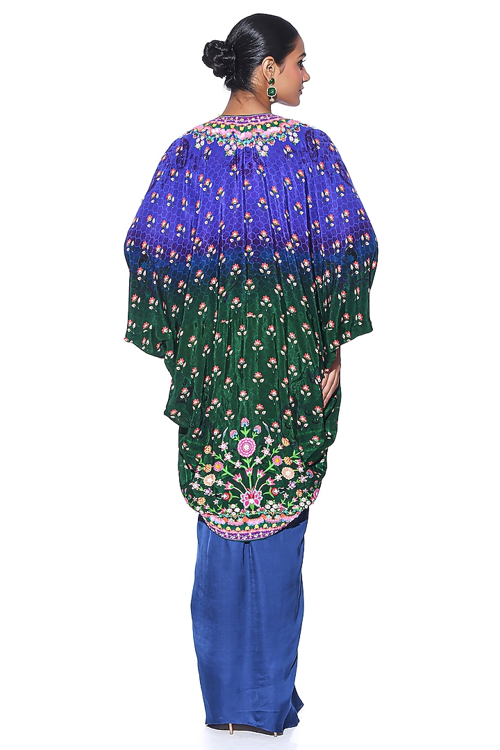 Oriental Blue Pure Satin Draped Skirt Set by SIDDHARTHA BANSAL at Pernia's Pop Up Shop