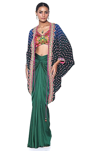 Emerald Pure Satin Draped Skirt Set by SIDDHARTHA BANSAL