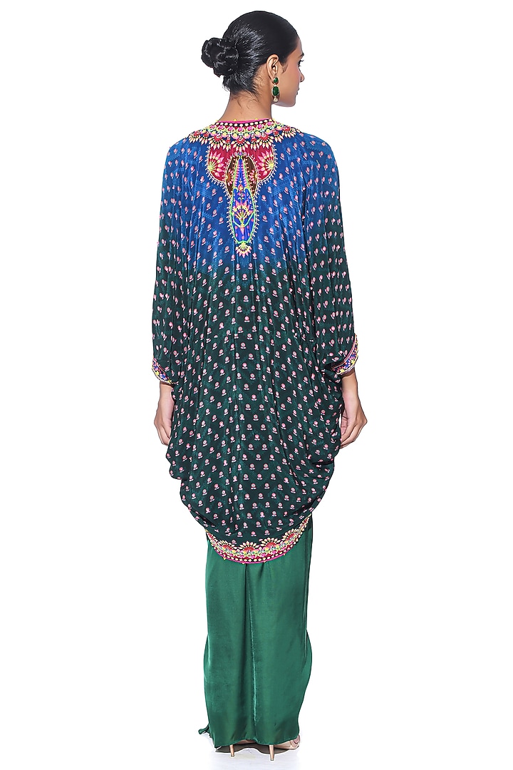 Emerald Pure Satin Draped Skirt Set by SIDDHARTHA BANSAL at Pernia's Pop Up Shop