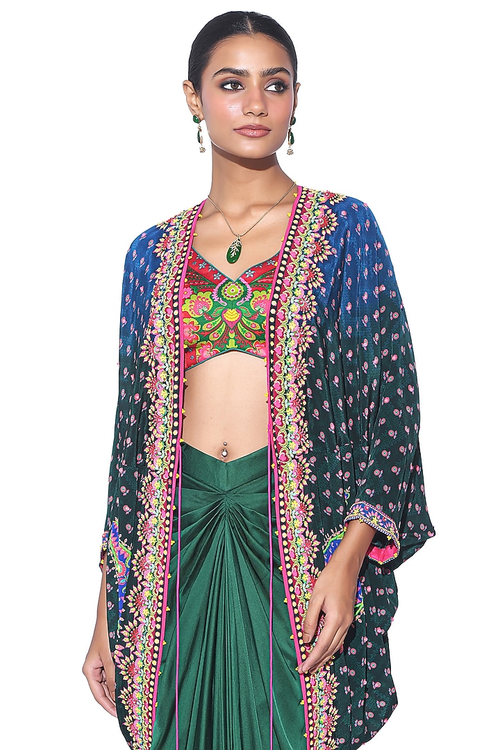 Emerald Pure Satin Draped Skirt Set by SIDDHARTHA BANSAL at Pernia's Pop Up Shop