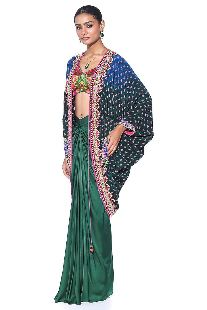 Emerald Pure Satin Draped Skirt Set by SIDDHARTHA BANSAL at Pernia's Pop Up Shop
