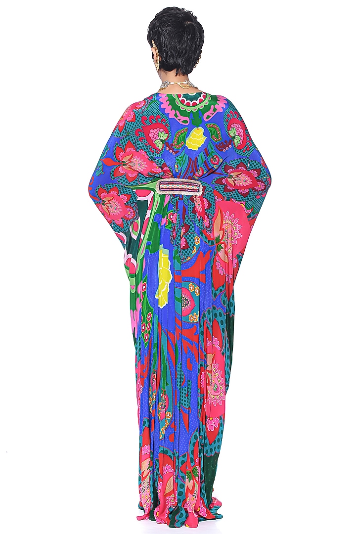 Electric Blue Pure Crepe Hand Embroidered Kaftan by SIDDHARTHA BANSAL at Pernia's Pop Up Shop