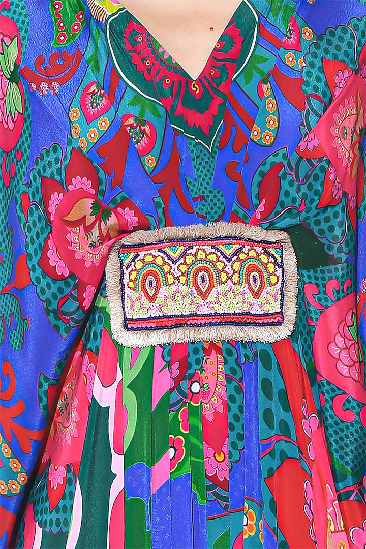 Electric Blue Pure Crepe Hand Embroidered Kaftan by SIDDHARTHA BANSAL at Pernia's Pop Up Shop