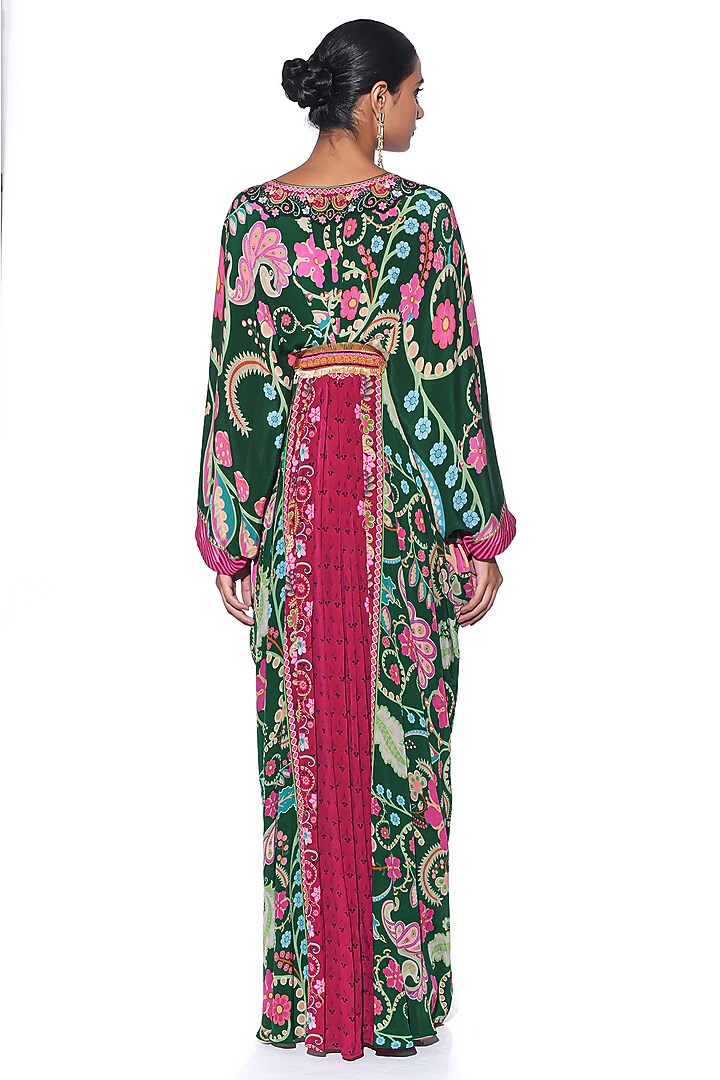 Emerald Pure Crepe Paisley Printed Pleated Kaftan by SIDDHARTHA BANSAL at Pernia's Pop Up Shop