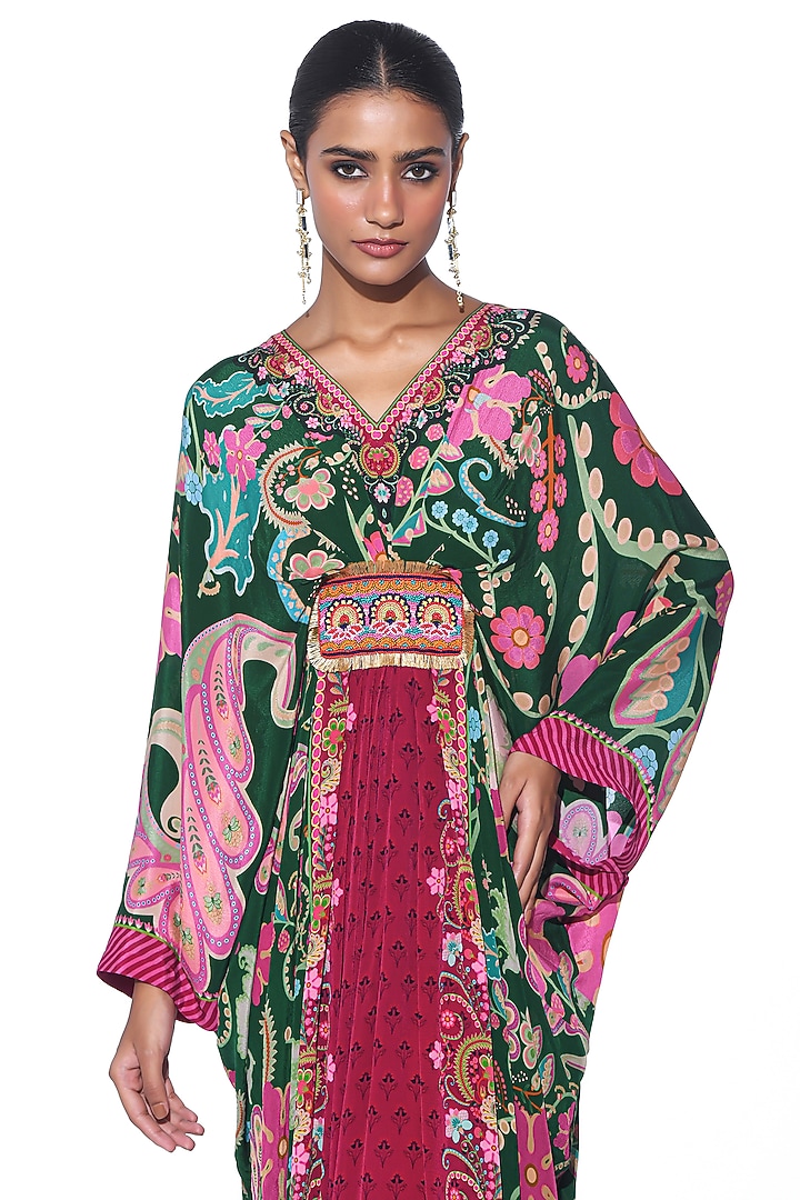 Emerald Pure Crepe Paisley Printed Pleated Kaftan by SIDDHARTHA BANSAL at Pernia's Pop Up Shop