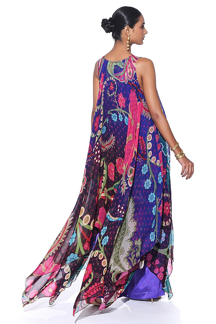 Violet Silk Organza Printed & Hand Embroidered High-Low Tunic Set by SIDDHARTHA BANSAL at Pernia's Pop Up Shop