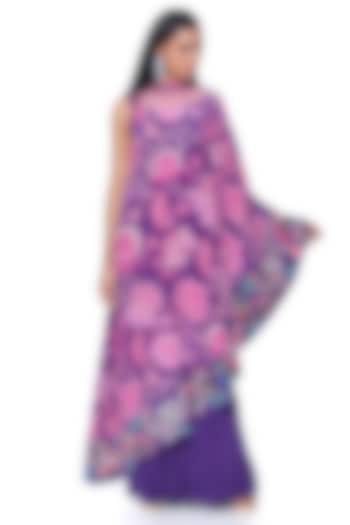 Violet Crepe Paisley Printed One-Shoulder Cape Dress With Jumpsuit by SIDDHARTHA BANSAL