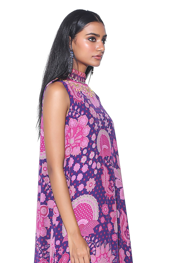 Violet Crepe Paisley Printed One-Shoulder Cape Dress With Jumpsuit by SIDDHARTHA BANSAL at Pernia's Pop Up Shop