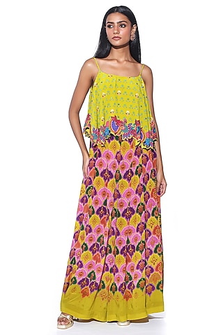 Multi-Colored Crepe Block Printed Co-Ord Set by SIDDHARTHA BANSAL