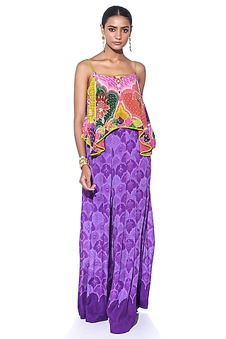 Violet Crepe Printed Co-Ord Set by SIDDHARTHA BANSAL