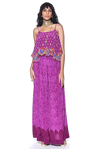 Purple Crepe Printed Co-Ord Set by SIDDHARTHA BANSAL