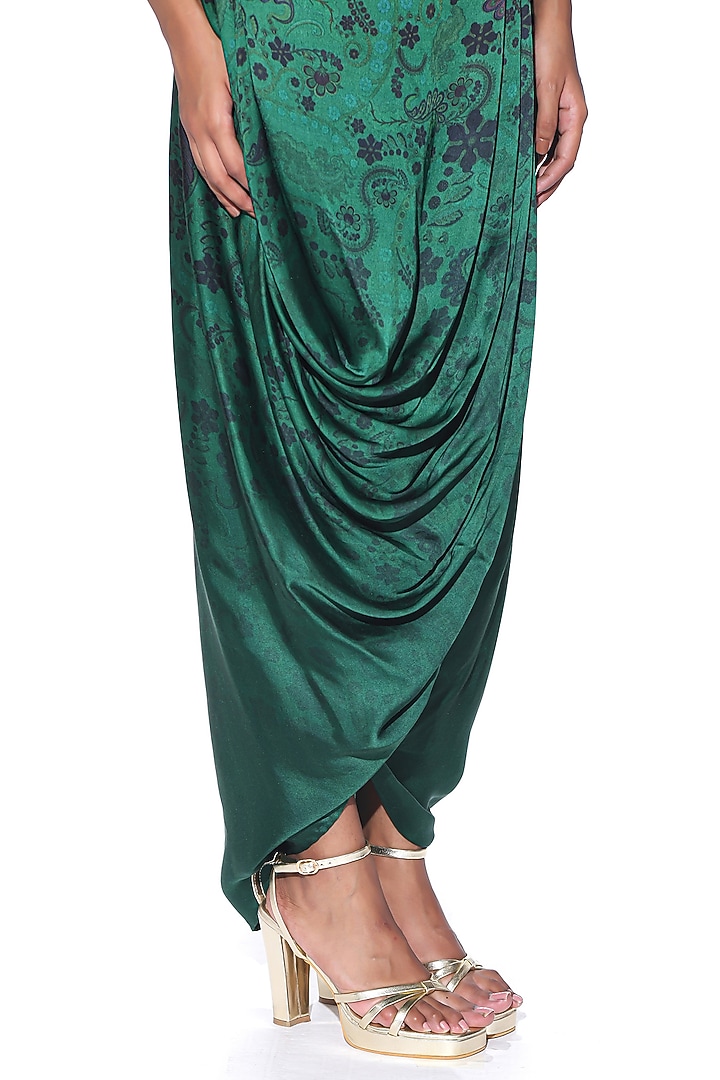 Bottle Green Satin Paisley Printed Draped Skirt Set by SIDDHARTHA BANSAL at Pernia's Pop Up Shop