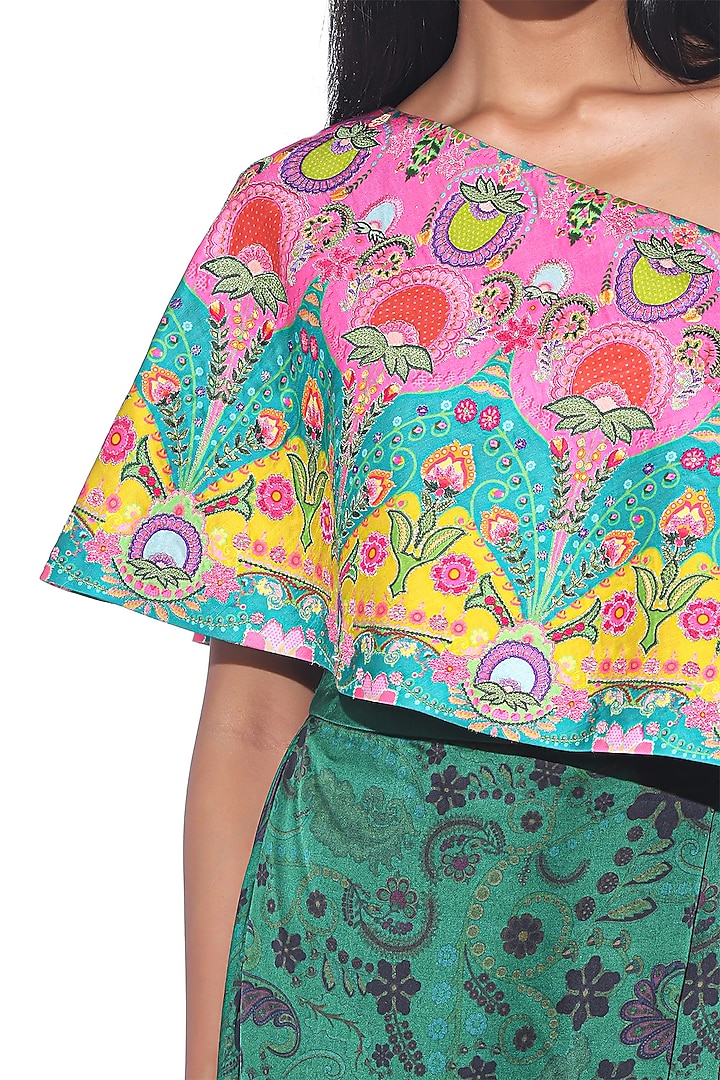 Bottle Green Satin Paisley Printed Draped Skirt Set by SIDDHARTHA BANSAL at Pernia's Pop Up Shop