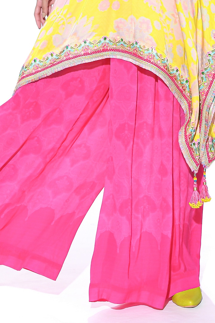 Bright Yellow Satin Paisley Printed & Hand Embroidered Kaftan Set by SIDDHARTHA BANSAL at Pernia's Pop Up Shop