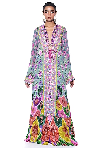 Purple Crepe Tiered Sharara Set by SIDDHARTHA BANSAL