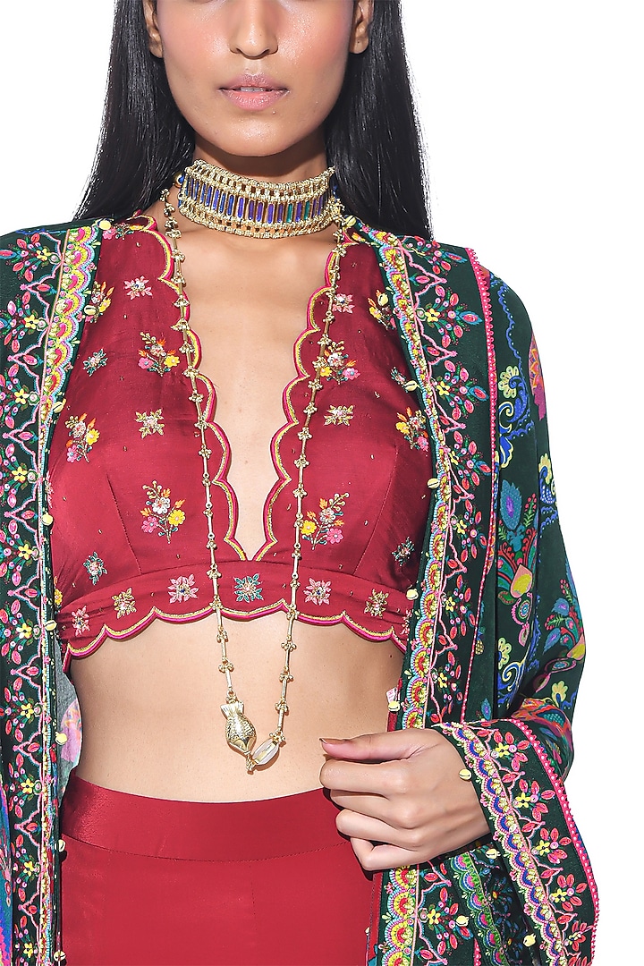 Crimson Crepe Tiered Wedding Sharara Set by SIDDHARTHA BANSAL at Pernia's Pop Up Shop