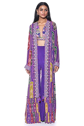 Violet Crepe Tiered Sharara Set by SIDDHARTHA BANSAL