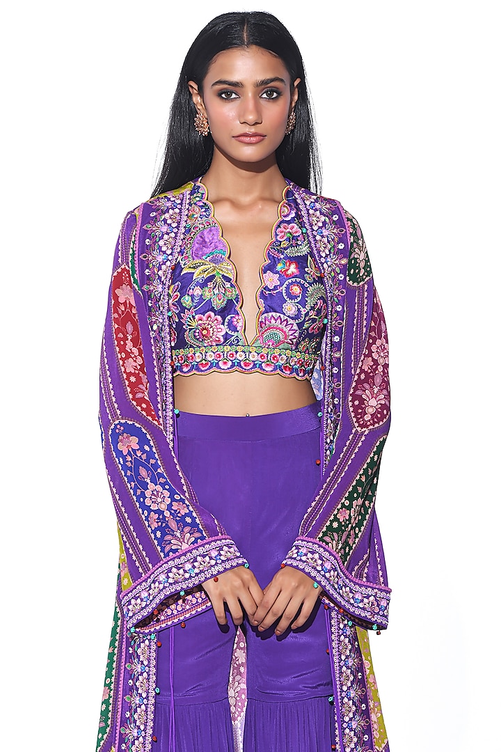 Violet Crepe Tiered Wedding Sharara Set by SIDDHARTHA BANSAL at Pernia's Pop Up Shop