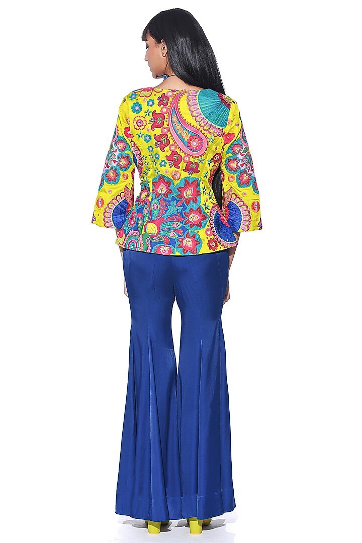 Blue Boski Satin Wedding Sharara Set by SIDDHARTHA BANSAL at Pernia's Pop Up Shop