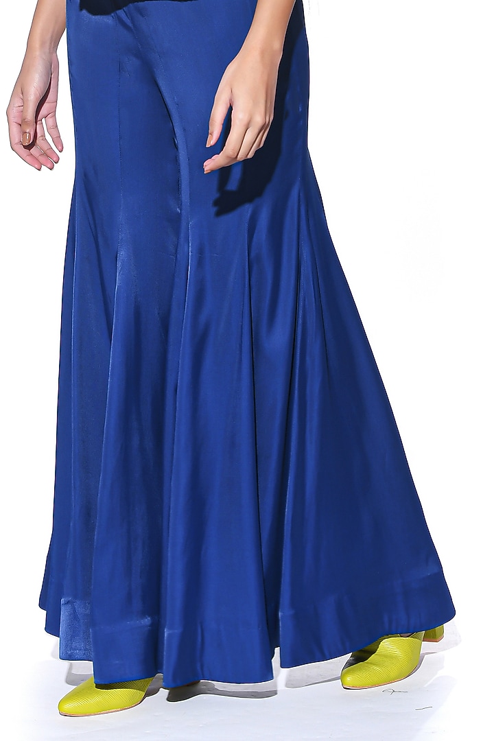 Blue Boski Satin Wedding Sharara Set by SIDDHARTHA BANSAL at Pernia's Pop Up Shop